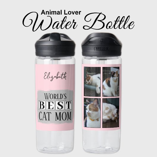 Beste kat moeder 4 foto naam roze grijs waterfles