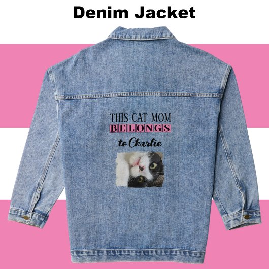 Beste kat moeder foto toevoegen naam roze denim jacket