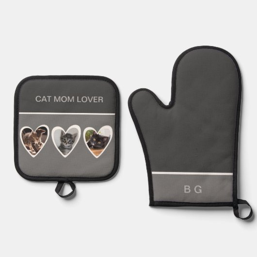 Beste kat moeder liefhebber & 3 kat foto ovenwant & pannenlap set (Voorkant)