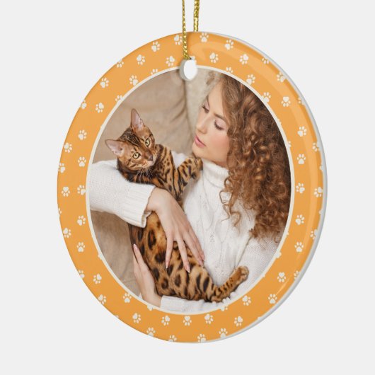 Beste Kat Moeder Patten op Gele Huisdier Naam & Fo Keramisch Ornament (Links)