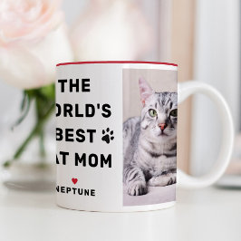 Beste Kat Moeder Ter Wereld Rode Foto Pootafdruk Tweekleurige Koffiemok