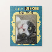 Beste kat moeder voeg foto blauw geel toe legpuzzel (Verticaal)