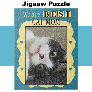 Beste kat moeder voeg foto blauw geel toe legpuzzel