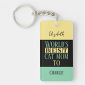 Beste kat moeder voeg naam toe foto geel groen sleutelhanger (Voorkant)