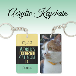 Beste kat moeder voeg naam toe foto geel groen sleutelhanger