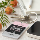 Beste kat moeder voeg naam toe foto roze grijs sleutelhanger (Voorkant Rechts)