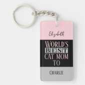 Beste kat moeder voeg naam toe foto roze grijs sleutelhanger (Voorkant)
