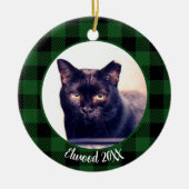Beste Kat Ooit Aangepaste Naam Groene Kerstmis Keramisch Ornament (Voorkant)