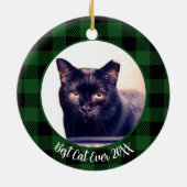 Beste Kat Ooit Aangepaste Naam Groene Kerstmis Keramisch Ornament (Achterkant)