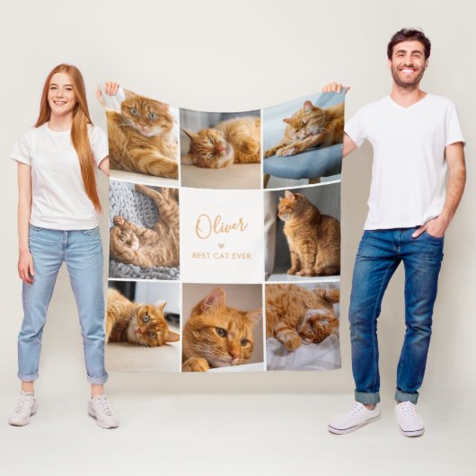 Beste kat ooit Aangepaste tekst 8-foto collage Fleece Deken (In situ)