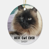 BESTE KAT OOIT Foto Witte Overlay Persoonlijk Keramisch Ornament (Links)