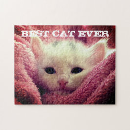 Beste kat ooit gepersonaliseerde kat foto roze dek legpuzzel
