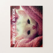 Beste kat ooit gepersonaliseerde kat foto roze dek legpuzzel (Verticaal)