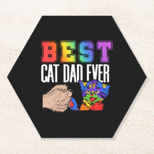 Beste kat papa ooit kleurrijke regenboog Vaderdag Kartonnen Onderzetters
