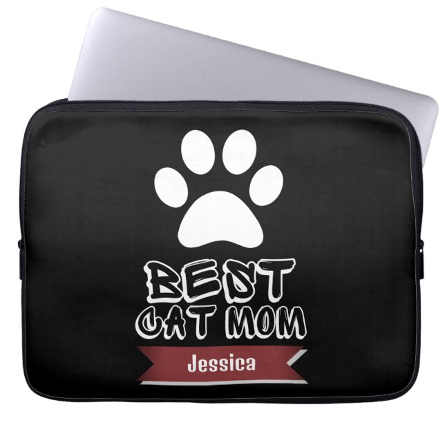 beste kattemoeder, mama personaliseer de naam laptop sleeve (Voorkant)