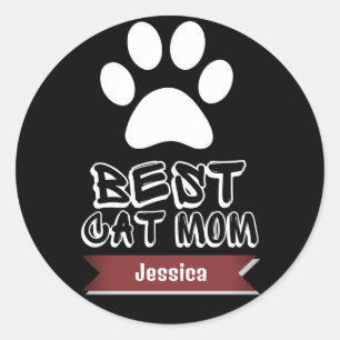 beste kattemoeder, mama personaliseer de naam ronde sticker