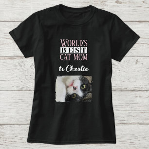 Beste kattenmoeder foto met naam roze wit t-shirt