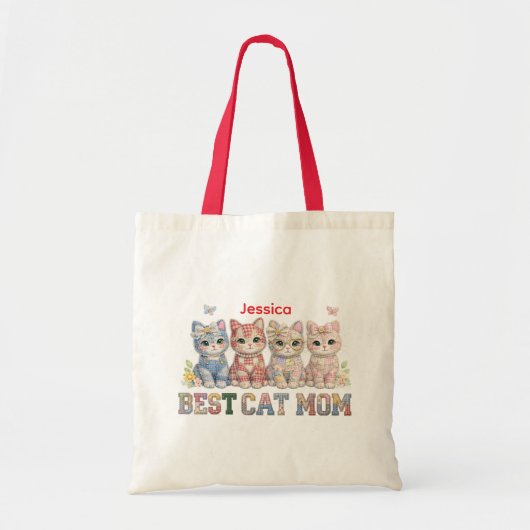 Beste kattenmoeder grappige patchwork gepersonalis tote bag (Voorkant)