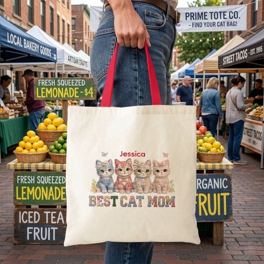 Beste kattenmoeder grappige patchwork persoonlijke tote bag
