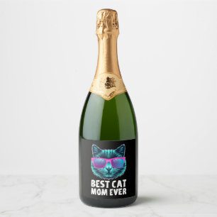 Beste Kattenmoeder Ooit Cute Grappige Bril Sparkling Wijnetiket