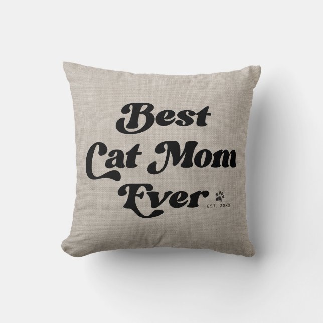 Beste kattenmoeder ooit moderne rustieke linnen ty kussen (Voorkant)