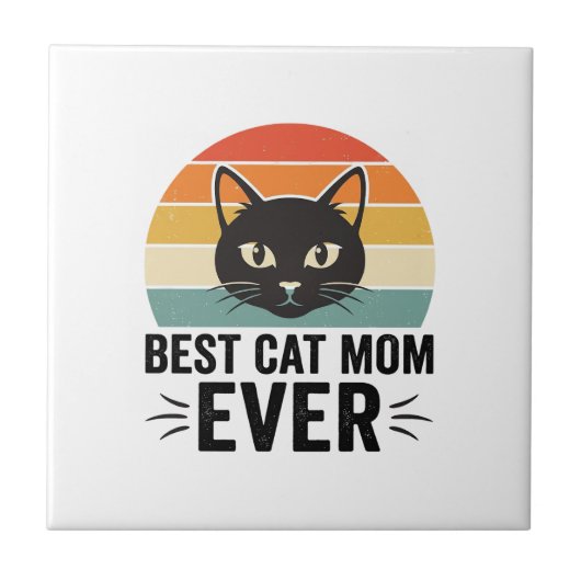 Beste kattenmoeder ooit Retro kattengezicht vintag Tegeltje (Voorkant)
