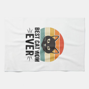 Beste kattenmoeder ooit Retro kattengezicht vintag Theedoek