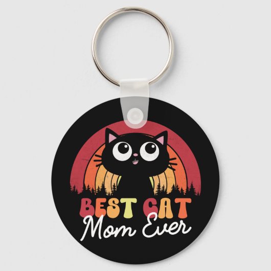 Beste kattenmoeder ooit retro  regenboogbos sleutelhanger (Voorkant)