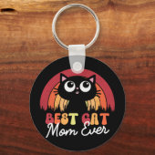 Beste kattenmoeder ooit retro  regenboogbos sleutelhanger (Voorkant)