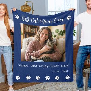 Beste kattenmoeder poten blauwe huisdier foto fleece deken