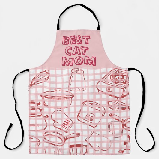 "Beste Kattenmoeder" Rood & Roze Schort (Voorkant)