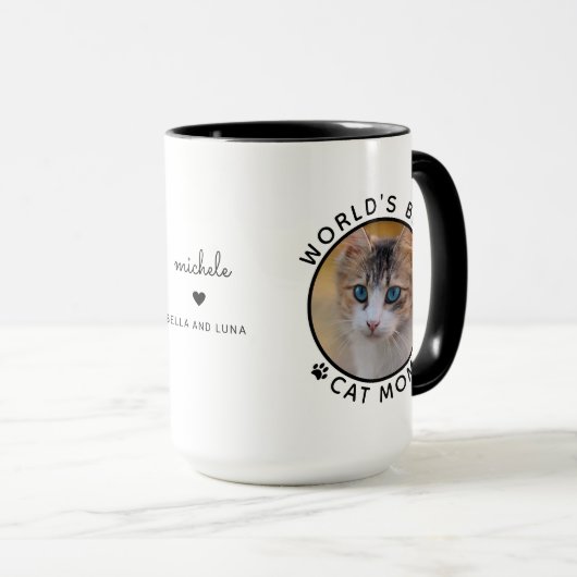 Beste Kattenmoeder Twee Foto Moderne Typografie Mok (Voorkant rechts)