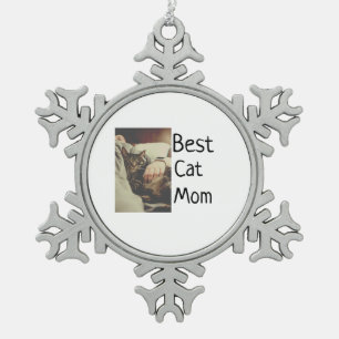 Beste kattenmoeder vader voeg kattenfoto naam cade tin sneeuwvlok ornament