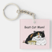 Beste Kattenmoeder Verwende Calico Moederdag Roze Sleutelhanger (Voorkant)