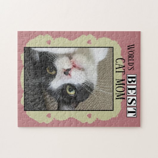 Beste kattenmoeder voeg foto toe roze groen legpuzzel (Horizontaal)