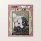 Beste kattenmoeder voeg foto toe roze groen legpuzzel (Verticaal)