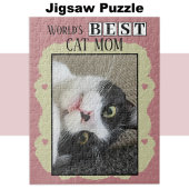 Beste kattenmoeder voeg foto toe roze groen legpuzzel