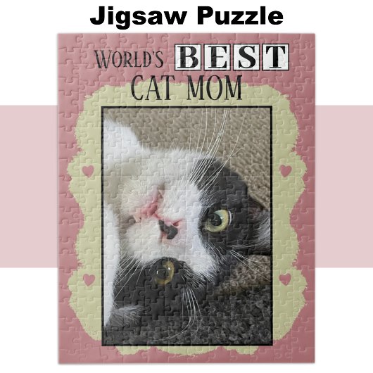 Beste kattenmoeder voeg foto toe roze groen legpuzzel