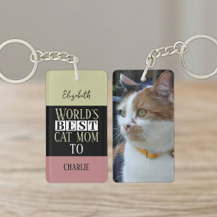 Beste kattenmoeder voeg naam foto roze groen sleutelhanger