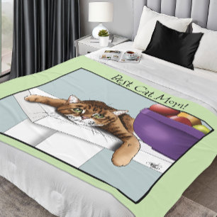 Beste kattenmoeder Zoete tabby kat Moederdag Groen Fleece Deken