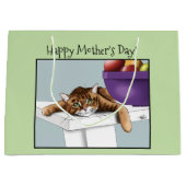Beste kattenmoeder Zoete tabby kat Moederdag groen Groot Cadeauzakje (Voorkant)