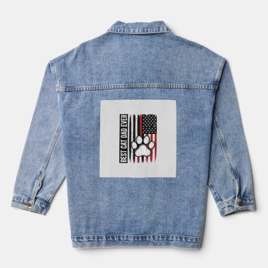 Beste kattenvader ooit Patriotisch poot vlagontwer Denim Jacket (Achterkant)
