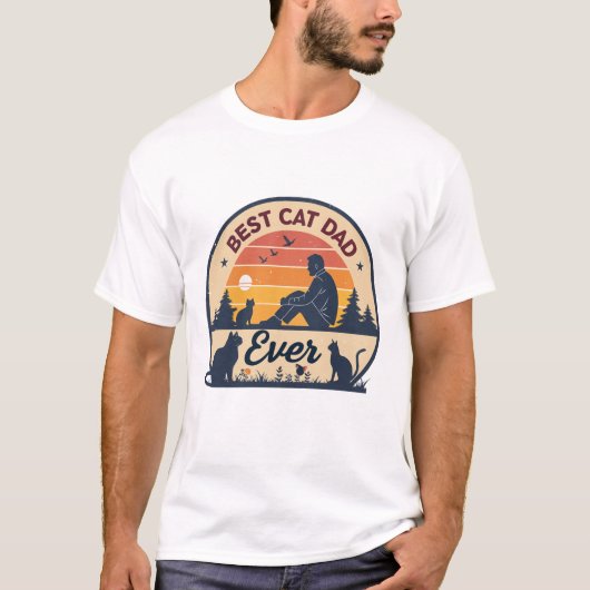 Beste kattenvader ooit | Retro vintage zonsonderga T-shirt (Voorkant)