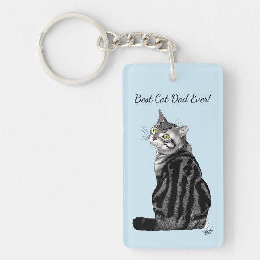 Beste kattenvader ooit Zilver Tabby Vaderdag Sleutelhanger (Voorkant)