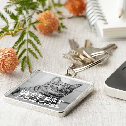 Beste kattevader ooit Moderne aangepaste foto Sleutelhanger (Zijkant)