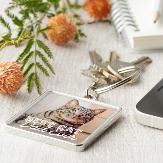 Beste kattevader ooit Moderne aangepaste foto Sleutelhanger (Zijkant)