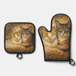 Beste katvrienden geïnspireerd door Klimt Ovenwant & Pannenlap Set