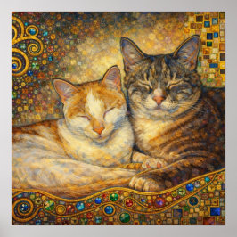 Beste katvrienden geïnspireerd door Klimt Poster