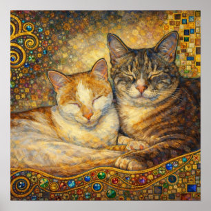 Beste katvrienden geïnspireerd door Klimt Poster