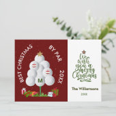 Beste kerst door Par Golf Ball Tree Initiaal Foto Kaart (Staand voorkant)